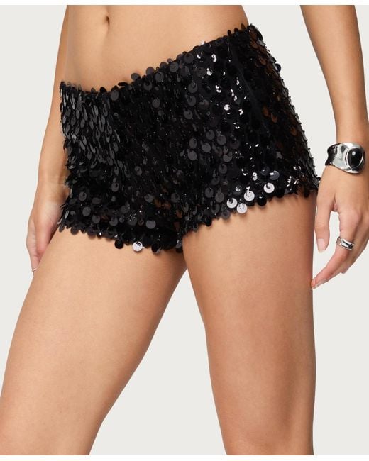 Edikted Black Macie Sequin Micro Shorts