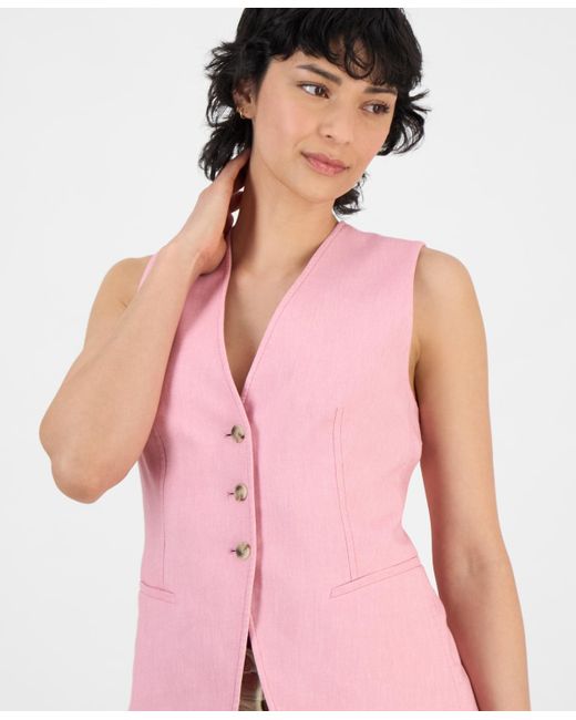 Boss Pink V-neck Sleeveless Button-front Vest