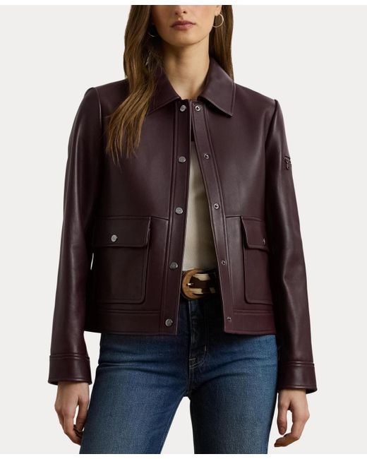 Ralph Lauren Blue Buttoned Leather Jacket