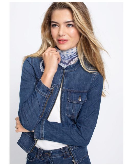 Olsen Women's Blue Collarless Denim Jacket