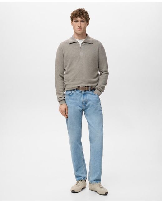 Mango Gray Zipper Collar Microstructure Sweater for men