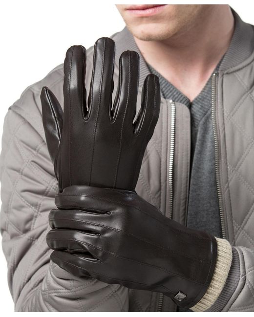 Gallery Seven Gray Classic Touchscreen Lined Winter Gloves for men