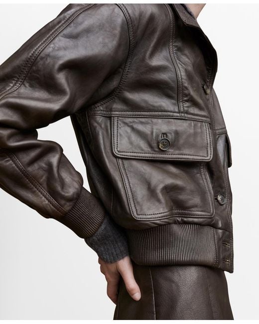 Mango Black Oversize Leather Biker Jacket