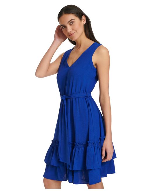 Calvin Klein Blue V-neck Sleeveless A-line Dress