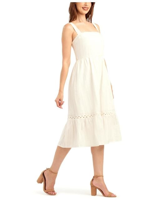 Bcx White Solid Striped Dobby Pull-on Dress