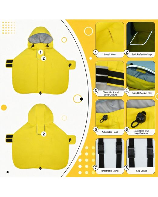 Aronkl Yellow Waterproof Windproof Dog Rain Jacket