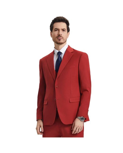 Stacy Adams Men's Red Big Tall Hybrid-fit 3pc Notch Lapel Suit Set