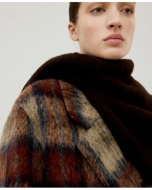 Mango Brown Wool-blend Check Coat