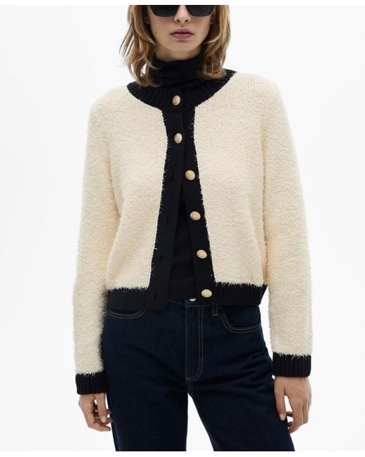 Mango White Contrasted Buttons Sweater
