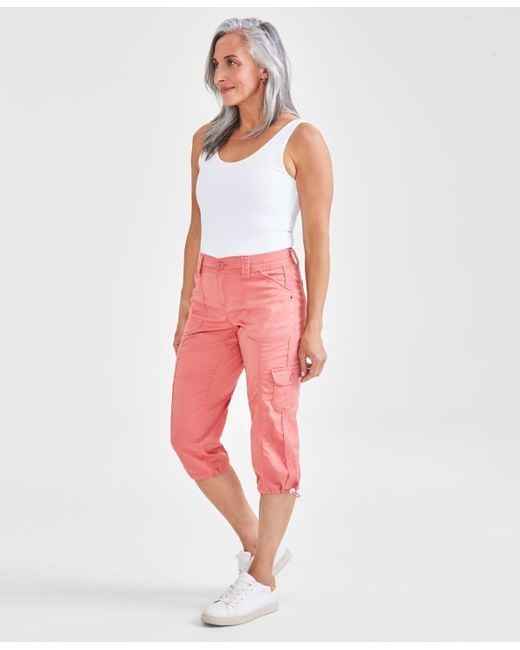 Style & Co. Red Petite Mid Rise Bungee-hem Capri Pants
