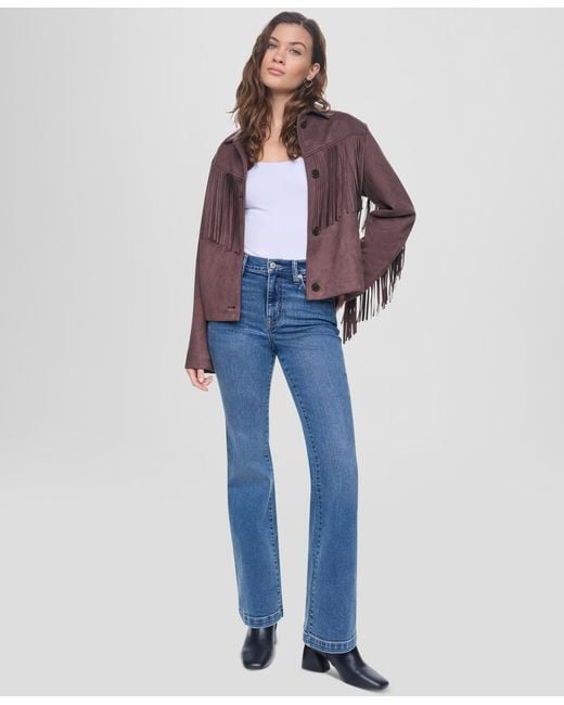 DKNY Blue Fringe Detail Collared Button-front Jacket