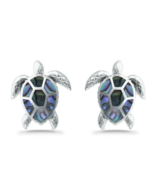 Macy's Blue Abalone Inlay Turtle Stud Post Earrings