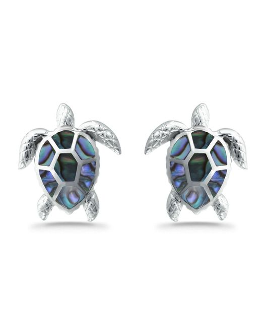 Macy's Blue Abalone Inlay Turtle Stud Post Earrings