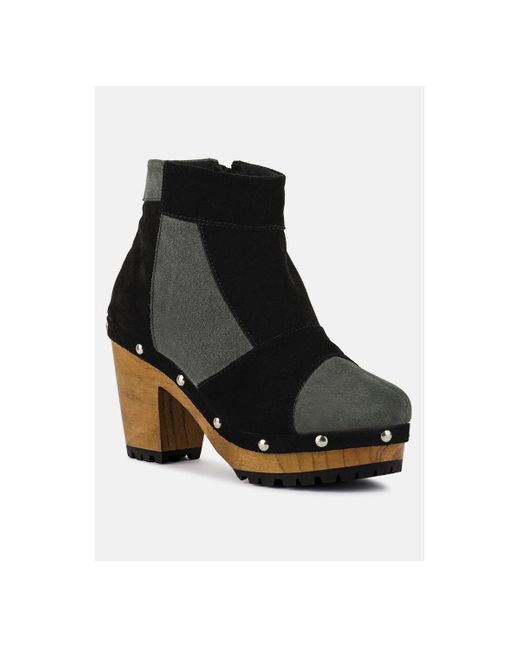 Rag & Co Black Huron Fine Suede Patchwork Ankle Boots