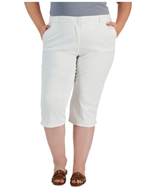 Karen Scott White Plus Size Comfort-waist Capri Pants, Created For Macy's