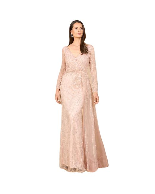 Lara Pink Long Sleeve V-neck Gown
