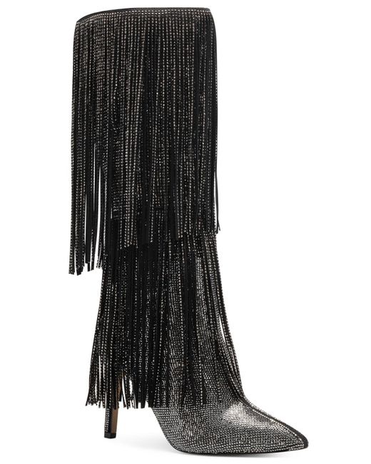 INC International Concepts Black Ishani Fringe Boots, Created For Macy's