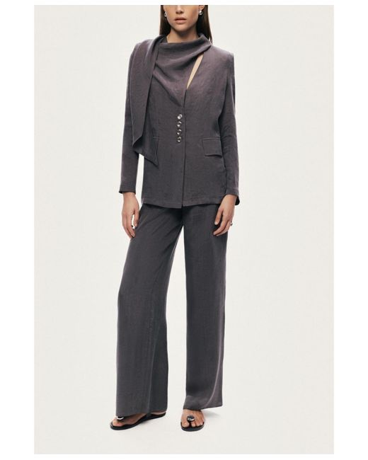 Nocturne Gray Asymmetrical Draped Tailored Jacket