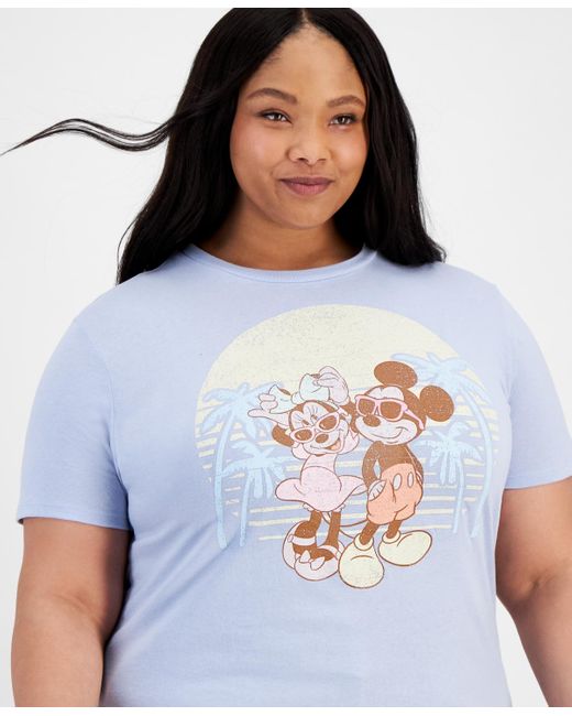 Disney White Trendy Plus Size Tropical Mickey And Minnie Graphic T-shirt