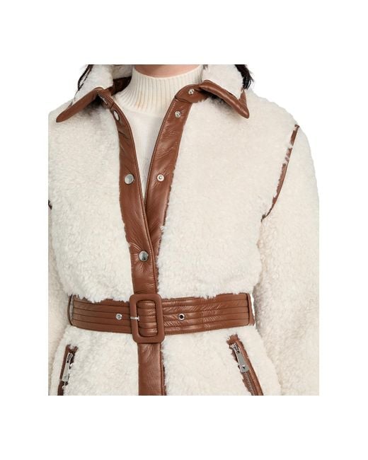 Guess Blue Belted Faux-shearling Coat