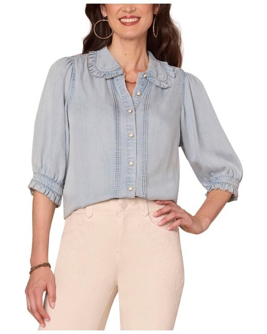 Democracy Gray Petite Ruffle Edge Top