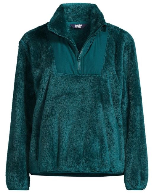 Lands' End Green Plus Size Half Zip Cozy High Pile Fleece Pullover