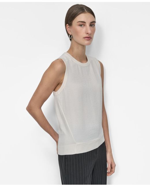 DKNY White Mixed-media Crewneck Sleeveless Sweater