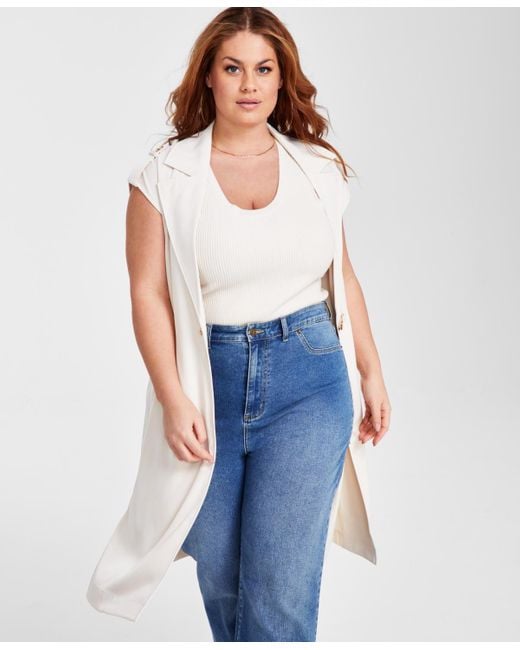 Nina Parker White Plus Size Clasp-front Duster Vest