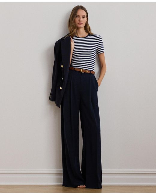 Ralph Lauren Blue Double-faced Georgette Wide-leg Pants
