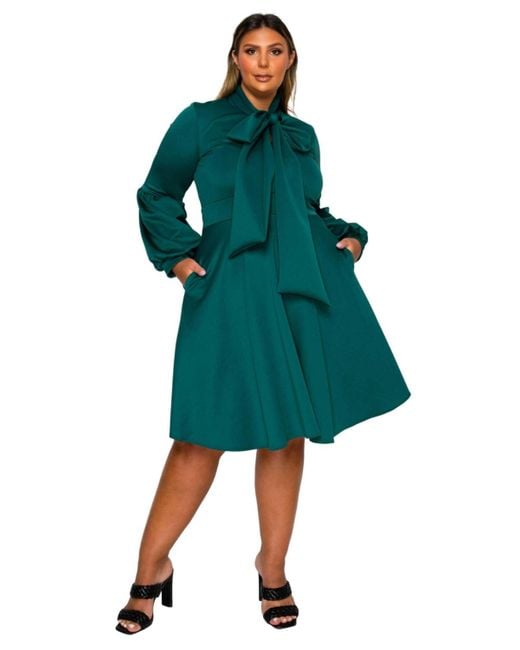 L I V D Green Plus Size Bekah Flare Pocket Dress