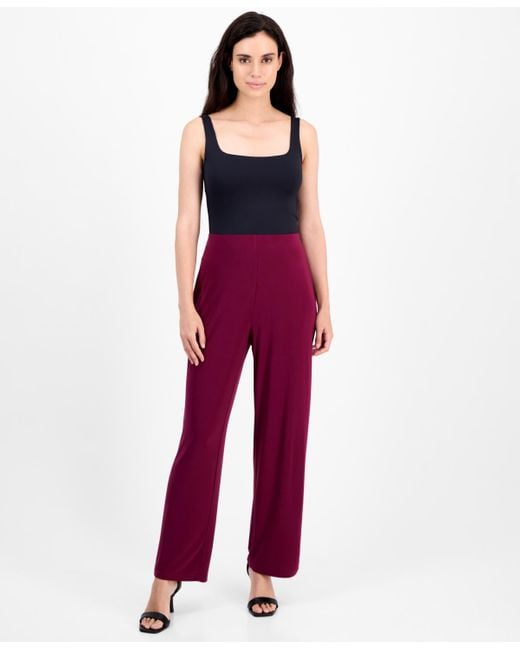Anne Klein Women's Red Petite Wide-leg Pull-on Pants