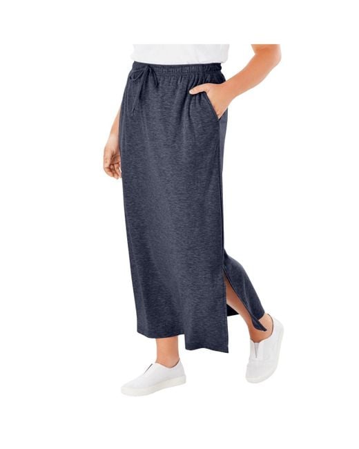 Woman Within Blue Within Sport Knit Side-slit Skirt