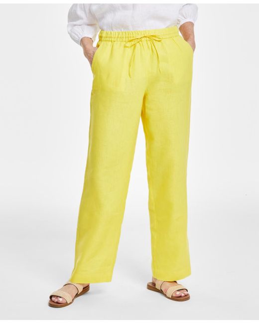 Charter Club Yellow 100% Linen Drawstring-waist Pants