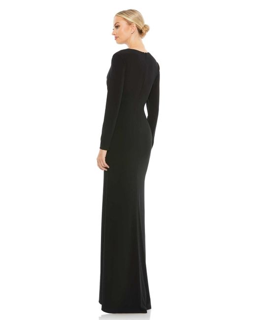 Mac Duggal Black Ieena Jersey Long Sleeve Asymmetrical Ruched Gown