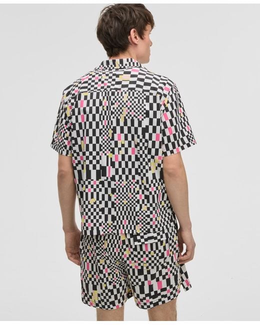 Mode Of One White Mixed Check Relaxed-fit Printed Button-down Camp Shirt for men