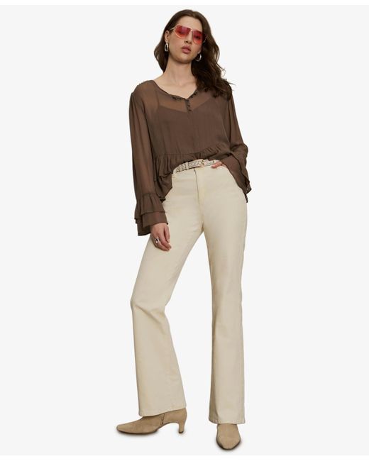 Sanctuary Brown Ruffled Long-sleeve Blouse