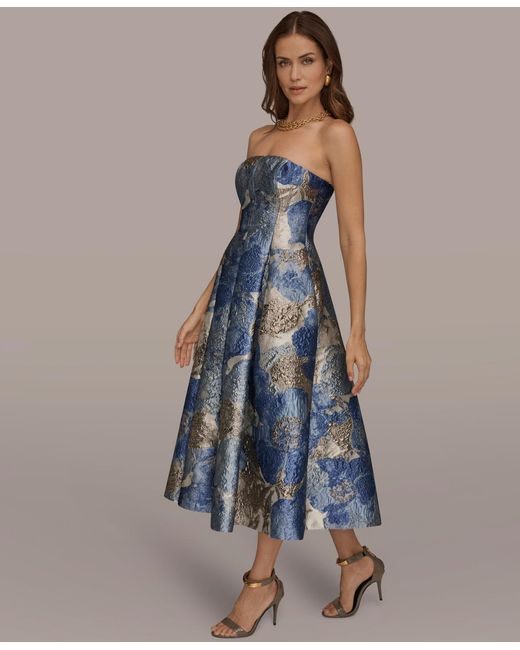 blue and gold dress macys Luxurious Navy Blue Tube High Slit A-Line Gown-ZS188 – Bridal Glee main image 0
