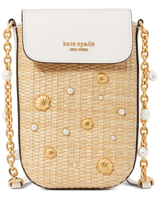 Kate Spade Natural Sea Creatures Embellished Woven Straw North South Phone Crossbody