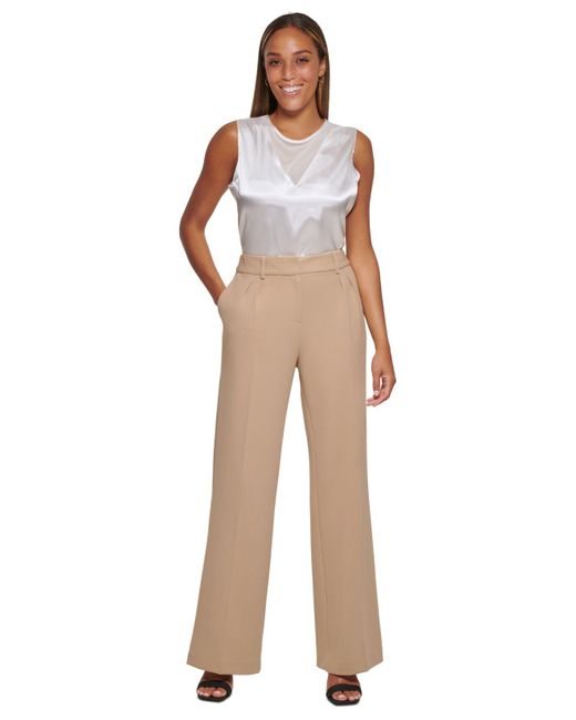 Calvin Klein Scubacrepe Wideleg Pants in Natural Lyst