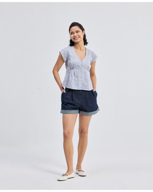 REISTOR Blue Deep V-neck Short Top