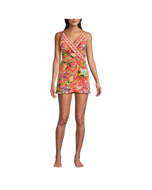 Lands' End Orange Tulip Wrap Mini Swim Dress One Piece Swimsuit