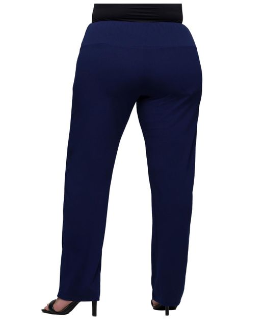 24seven Comfort Apparel Blue Plus Size Comfortable Stretch High Waist Pants