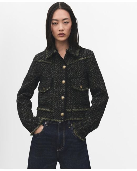 Mango Black Lapel Collar Tweed Jacket