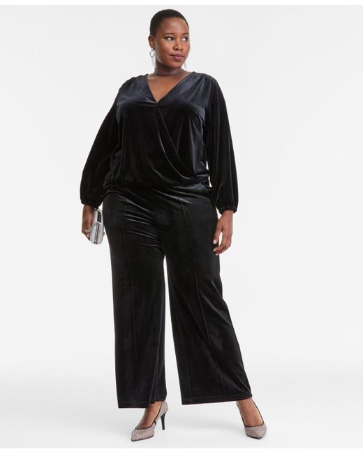 INC International Concepts Black Plus Size Velvet V-neck Top