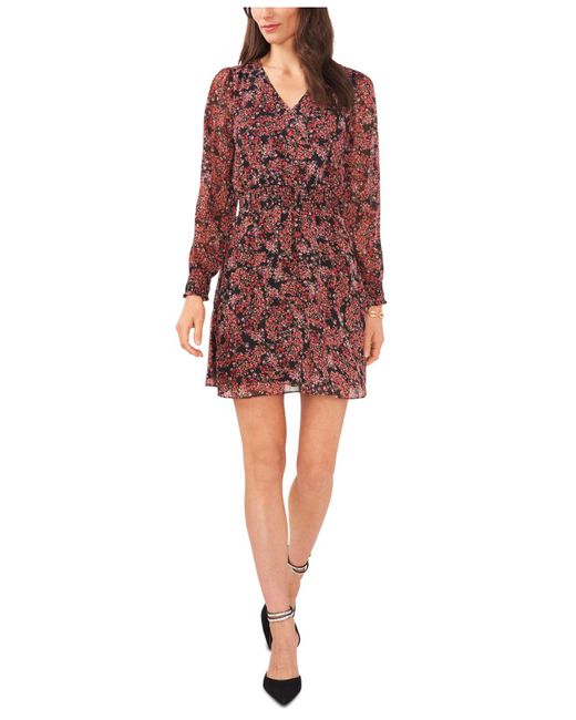Msk Synthetic Petite Floral-print Smocked Dress in Red | Lyst Canada