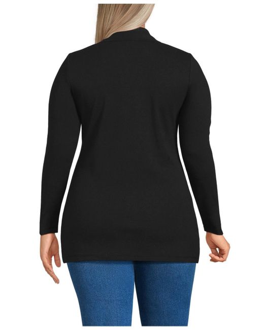 Lands' End Black Plus Size Long Sleeve Polished Rib Button Through Tunic Shirt