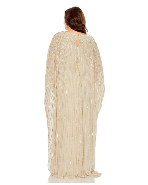 Mac Duggal Natural Plus Size Embellished Column Cape Gown