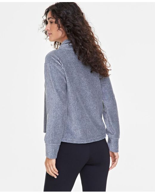 On 34th Blue Ribbed Velour Turtleneck Top