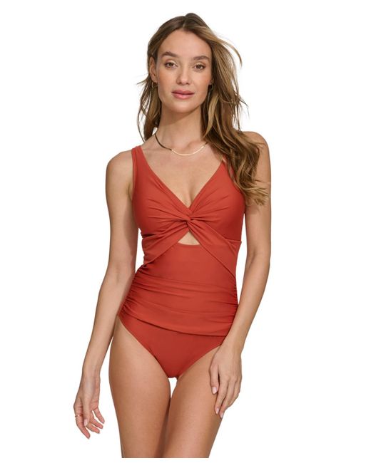 DKNY Shirred Keyhole Detail One-piece Swimsuit