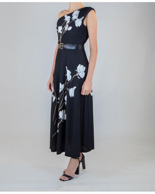 Taylor Blue Belted Off-the-shoulder Dress